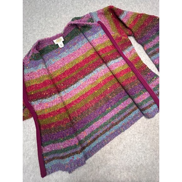 TALBOTS Womens XL VTG Two-Way Zip Cardigan Sweater Multicolor Striped Wool Blend - Picture 10 of 12